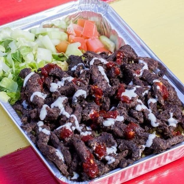 Lamb shawarma over rice